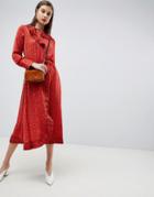 Mango Snake Print Wrap Dress With Pleat Detail - Red