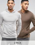 Asos Lightweight Muscle Hoodie 2 Pack Brown/ Gray Save - Multi