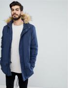Le Breve Parka With Faux Fur Hood - Navy