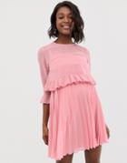 Asos Design Maternity Double Layer Pleated Mini Dress - Pink