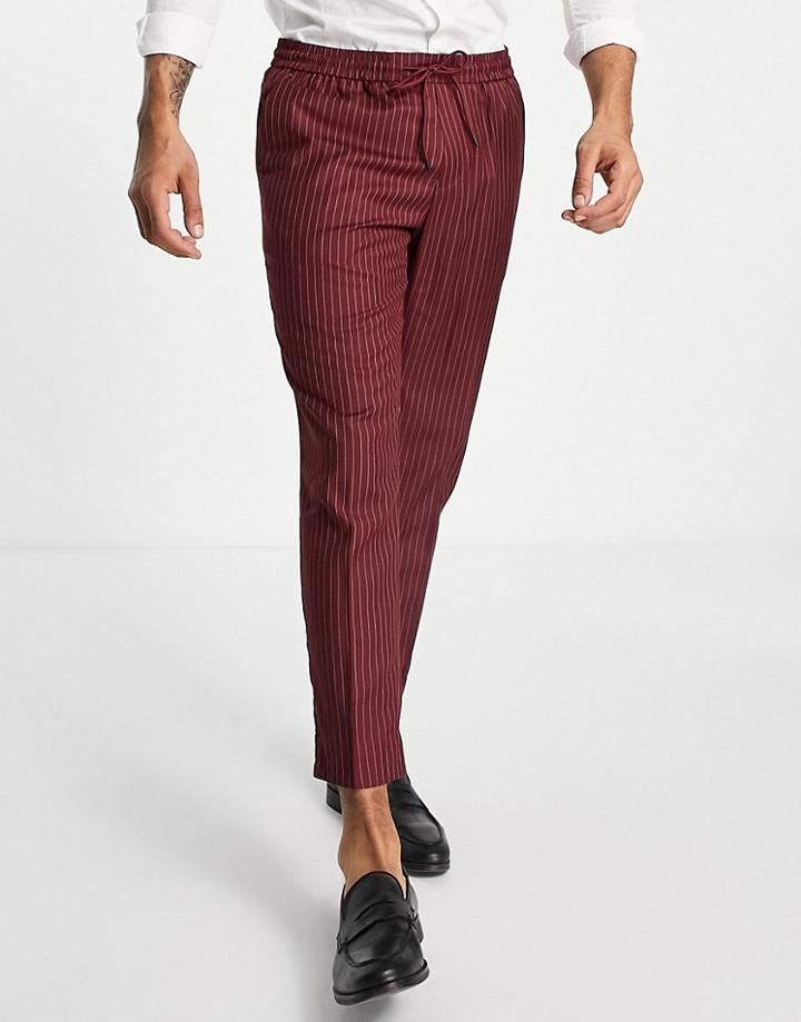 New Look Pants In Burgundy Pin Stripe-red