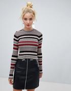 Fashion Union Cropped Sweater In Multi Stripe - Multi
