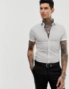 Asos Design Skinny Fit Work Shirt In Polka Dot-white