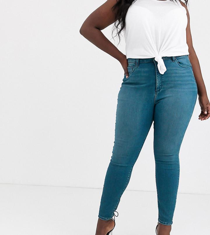 Asos Design Curve Ridley High Waisted Skinny Jeans In Sea Blue Wash