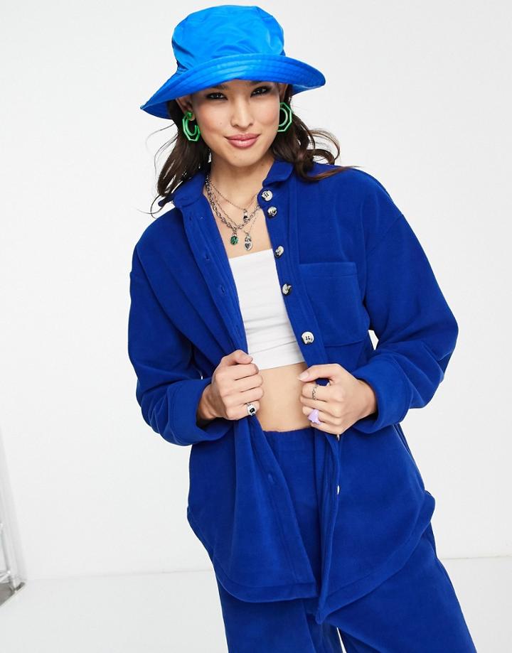 Topshop Fleece Shirt In Cobalt - Part Of A Set-blue
