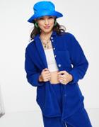 Topshop Fleece Shirt In Cobalt - Part Of A Set-blue