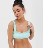 New Look Frill Bikini Top In Mint Green