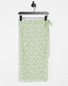 Monki Charlene Wrap Tie Sarong Set In Green Floral Print