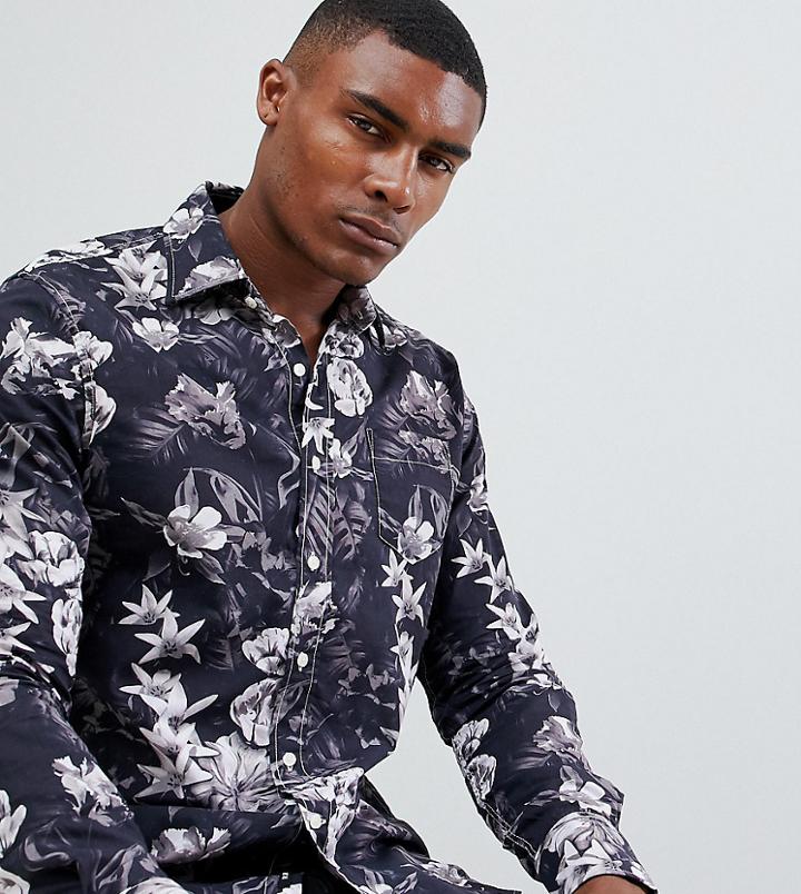 Replay All Over Floral Slim Fit Shirt - Black