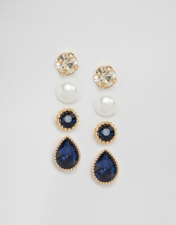 Cara Ny 4 Gem Stud Earring Set - Gold