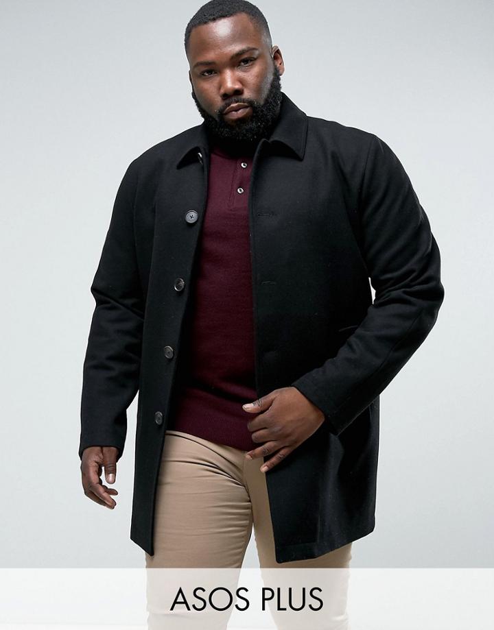 Asos Plus Wool Mix Trench Coat In Black - Black
