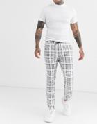 Asos Design Skinny Pants With Elastic Waist In Wide Gray Check