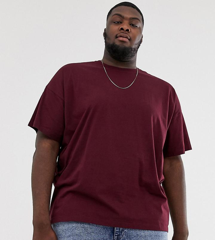 Asos Design Plus Oversized Fit T-shirt With Crew Neck-red