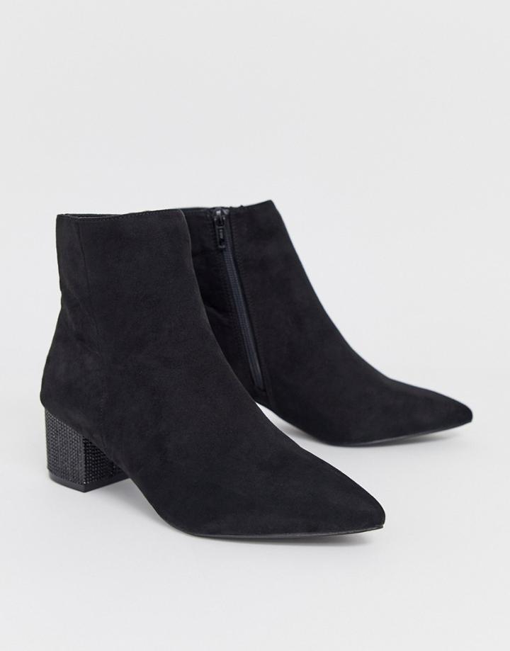 Miss Selfridge Boots With Rhinestone Heels In Black - Black