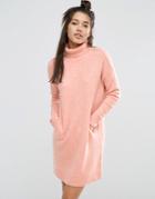 Asos Lounge Sweater Dress In Cocoon Shape With High Neck - Pink