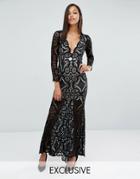 Love Triangle Fishtail Maxi Dress In Allover Lace - Black