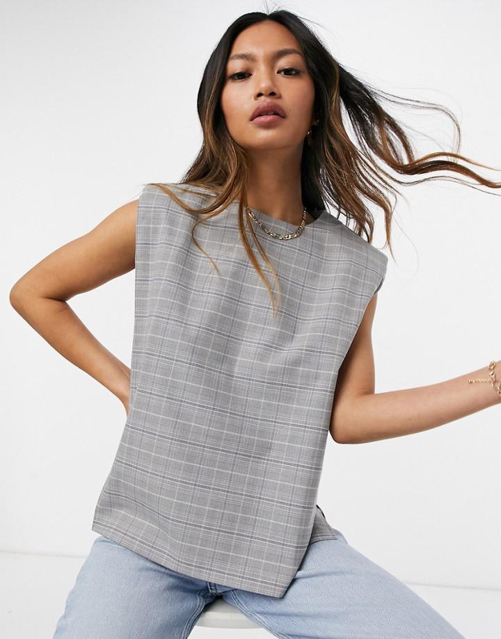 Asos Design Padded Shoulder Suit Top In Grid Paper Check-multi