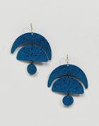 Asos Design Patina Crescent Shape Drop Earrings - Blue