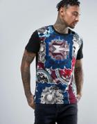 Versace T-shirt With Large Floral Glass Print - Black