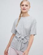 Monki Tie Front T-shirt In Gray - Gray