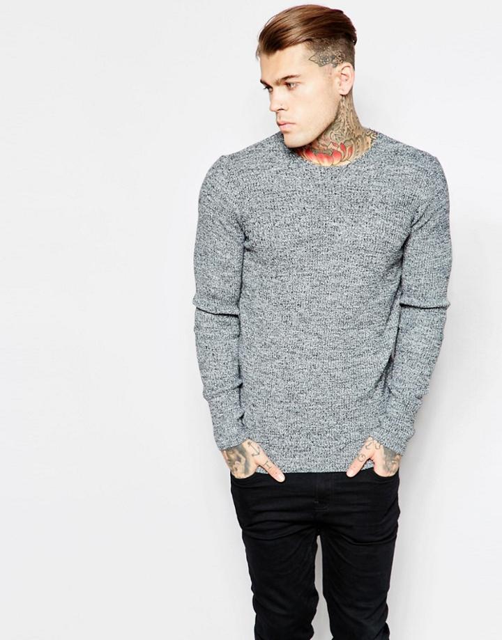 Asos Muscle Fit Ribbed Sweater In Black Twist - Black