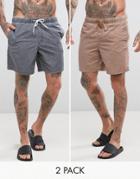 Asos Swim Shorts In Acid Wash Stone & Black In Mid Length 2 Pack Save - Multi