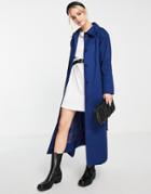 Topshop Wide Sleeve Cotton Trench Coat In Blue-navy