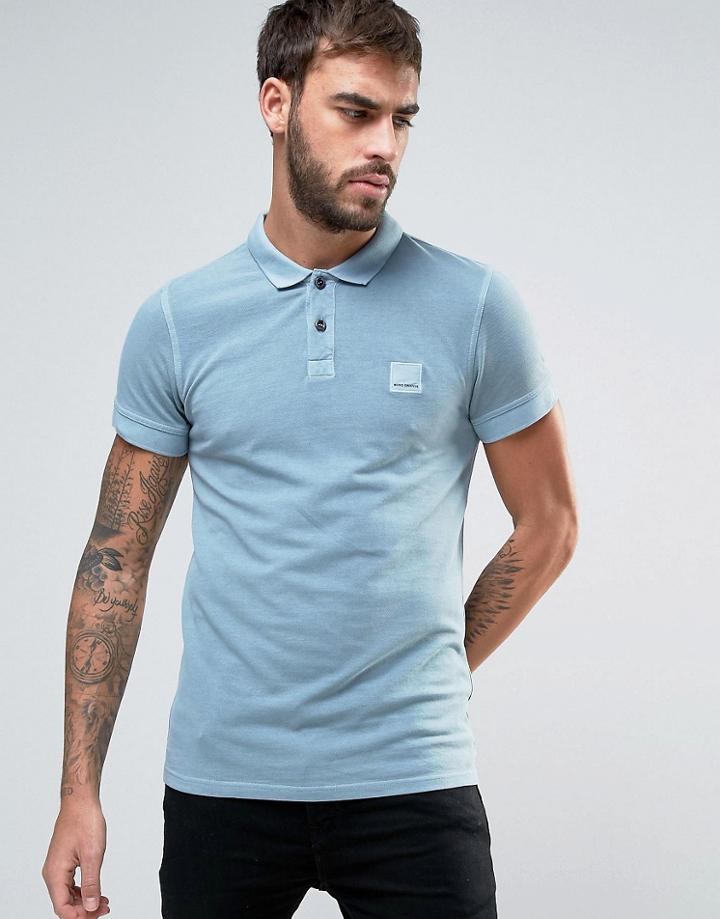 Boss Orange By Hugo Boss Slim Polo Washed Pique In Light Blue - Blue