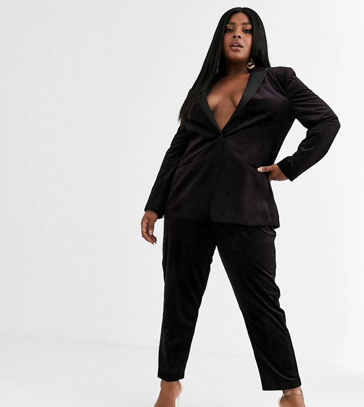 Asos Design Curve Velvet Tux Slim Suit Pants-red