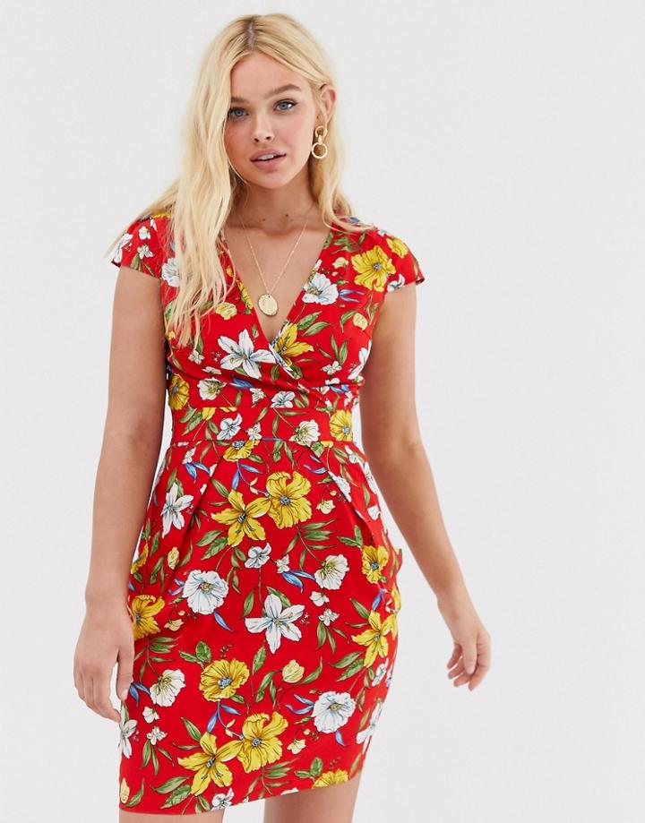 Qed London Wrap Front Tulip Dress - Multi
