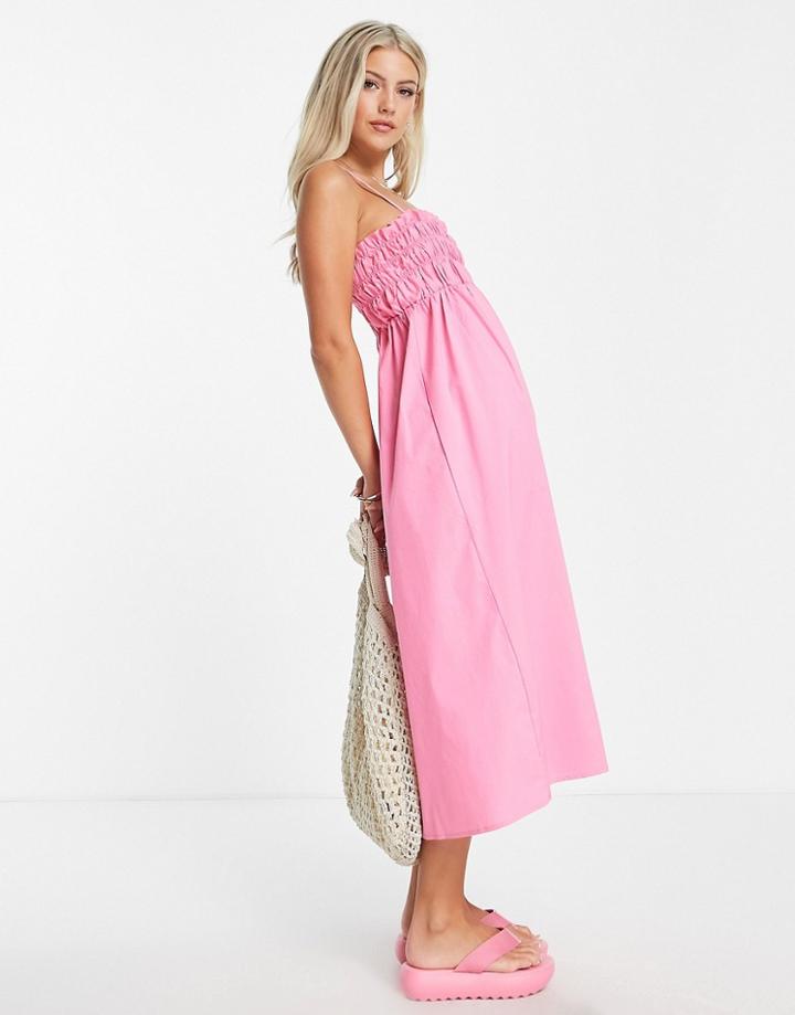 Glamorous Cami Trapeze Midi Dress With Shirring Bust In Pink