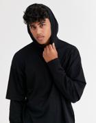 Asos Design Oversized Lightweight Hoodie With Double Layer Sleeve In Black