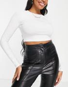 Asos Design Hourglass Fitted Crop T-shirt With Long Sleeve In White