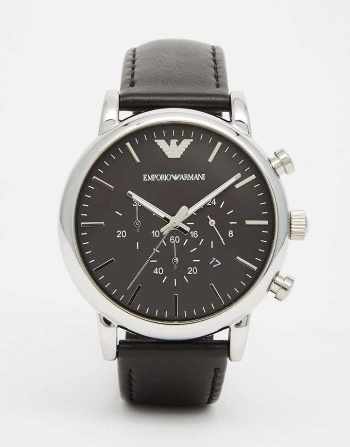 Emporio Armani Chronograph Watch In Leather Ar1828 - Black