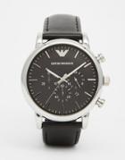 Emporio Armani Chronograph Watch In Leather Ar1828 - Black