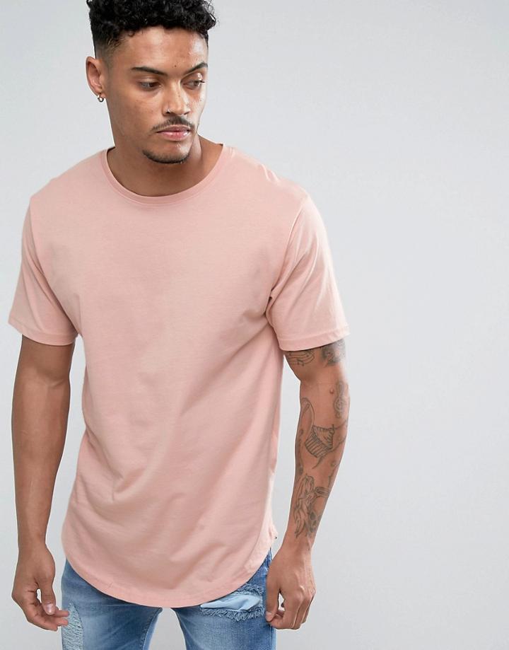 Troy Long Lined Curved T-shirt - Pink