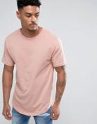 Troy Long Lined Curved T-shirt - Pink