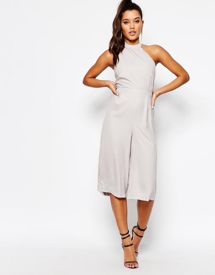Missguided Halterneck D-ring Strap Culotte Jumpsuit - Gray