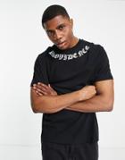 Asos Design Relaxed T-shirt With Neckline Gothic Text Print In Black