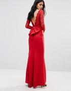 City Goddess Bow Back Maxi Dress With Lace Body - Red