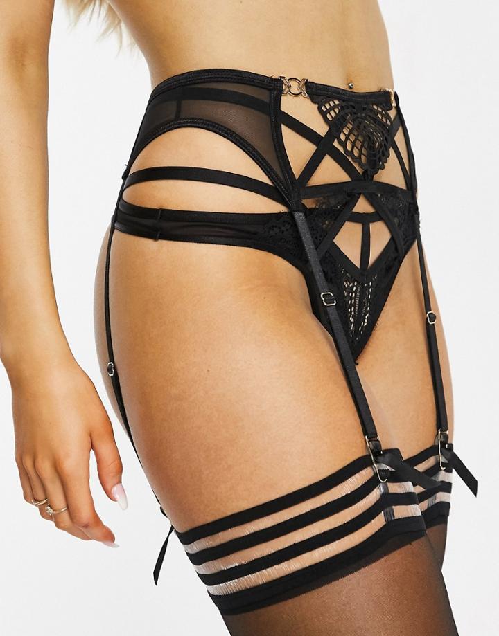 Bluebella Dasha Leaf Crochet Suspender Belt In Black