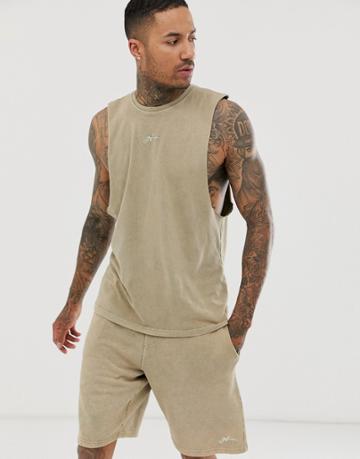Good For Nothing Two-piece Cut Away Tank In Acid Wash Stone With Script Logo - Stone