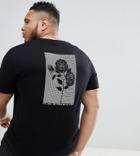 Asos Design Plus Longline T-shirt With Rose Back Print - Black