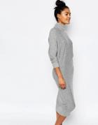Stitch & Pieces Roll Neck Sweater Dress - Light Gray