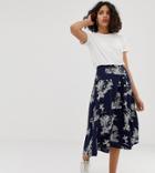 Native Youth Midi Tea Skirt In Palm Print - Navy