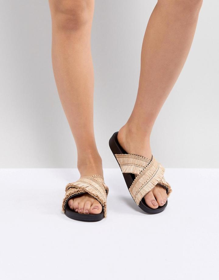 Kaltur Natural Artisan Cross Front Slides - Beige