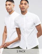 Asos Skinny Oxford 2 Pack In White With Short Sleeves - White