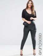 Asos Curve Biker Detail Pants In Leather Look - Black