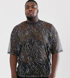 Asos Design Plus Oversized T-shirt In Mesh With All Over Animal Print - Black