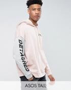 Asos Tall Oversized Hoodie With Cut & Sew Sleeve & Print - Pink